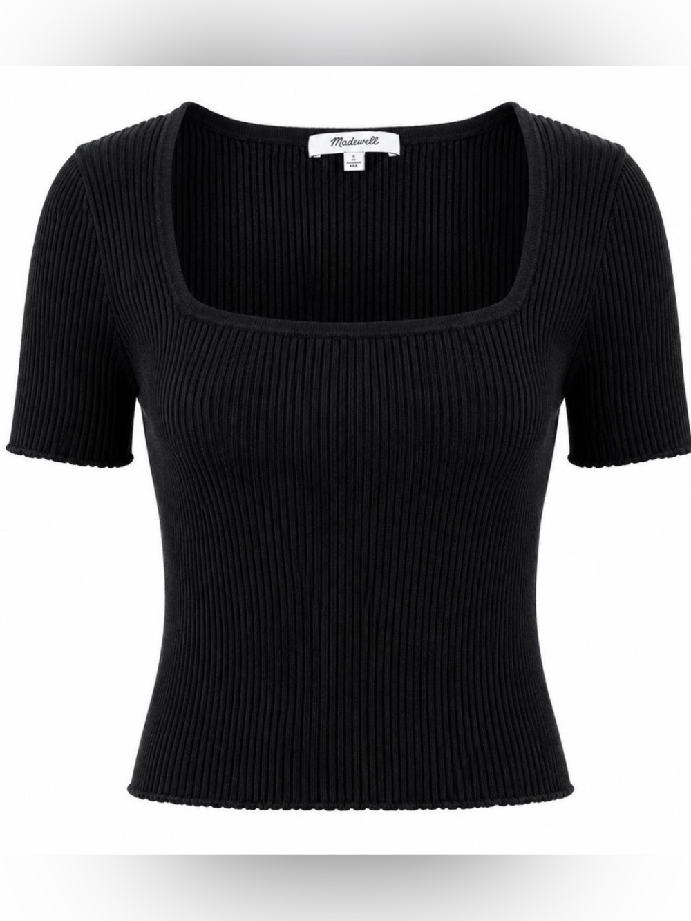 Madewell Black Ribbed Square-Neck Crop Top